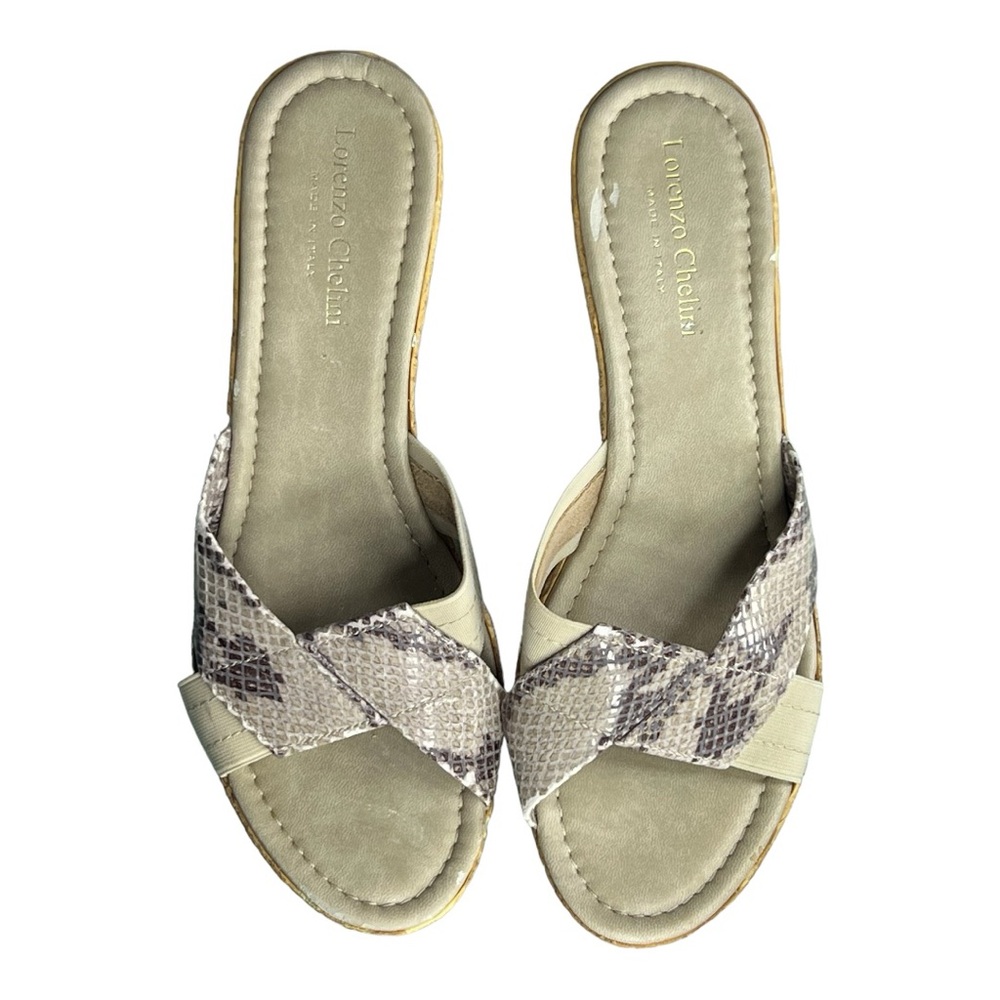 Lorenzo Chelisi Women’s Faux Pink Snake Skin Wedge Sandal